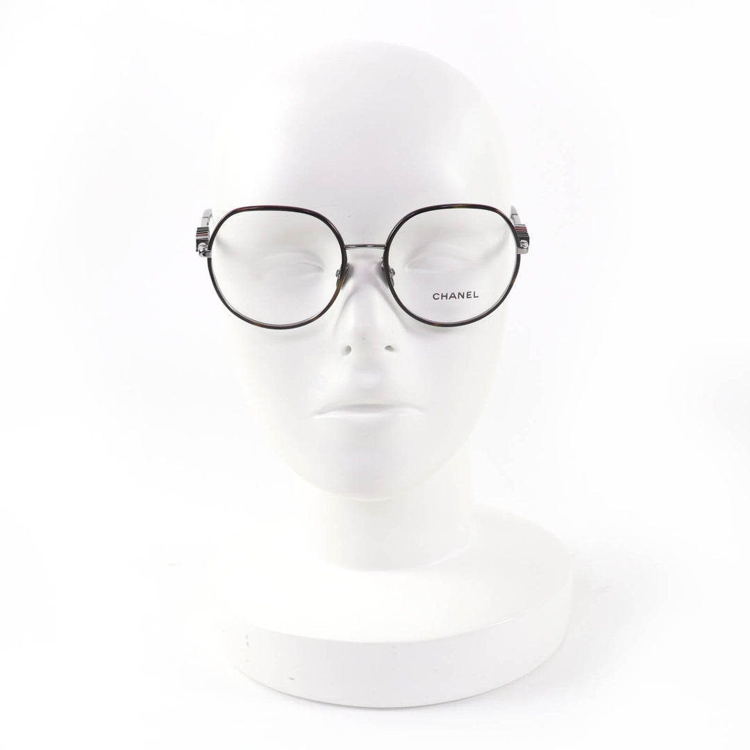 極美品☆CHANEL シャネル 2213 メタル ロゴ入り メガネ 眼鏡 アイウェア クリアブラウン（マーブル） シルバー 53□17 135 デモレンズ