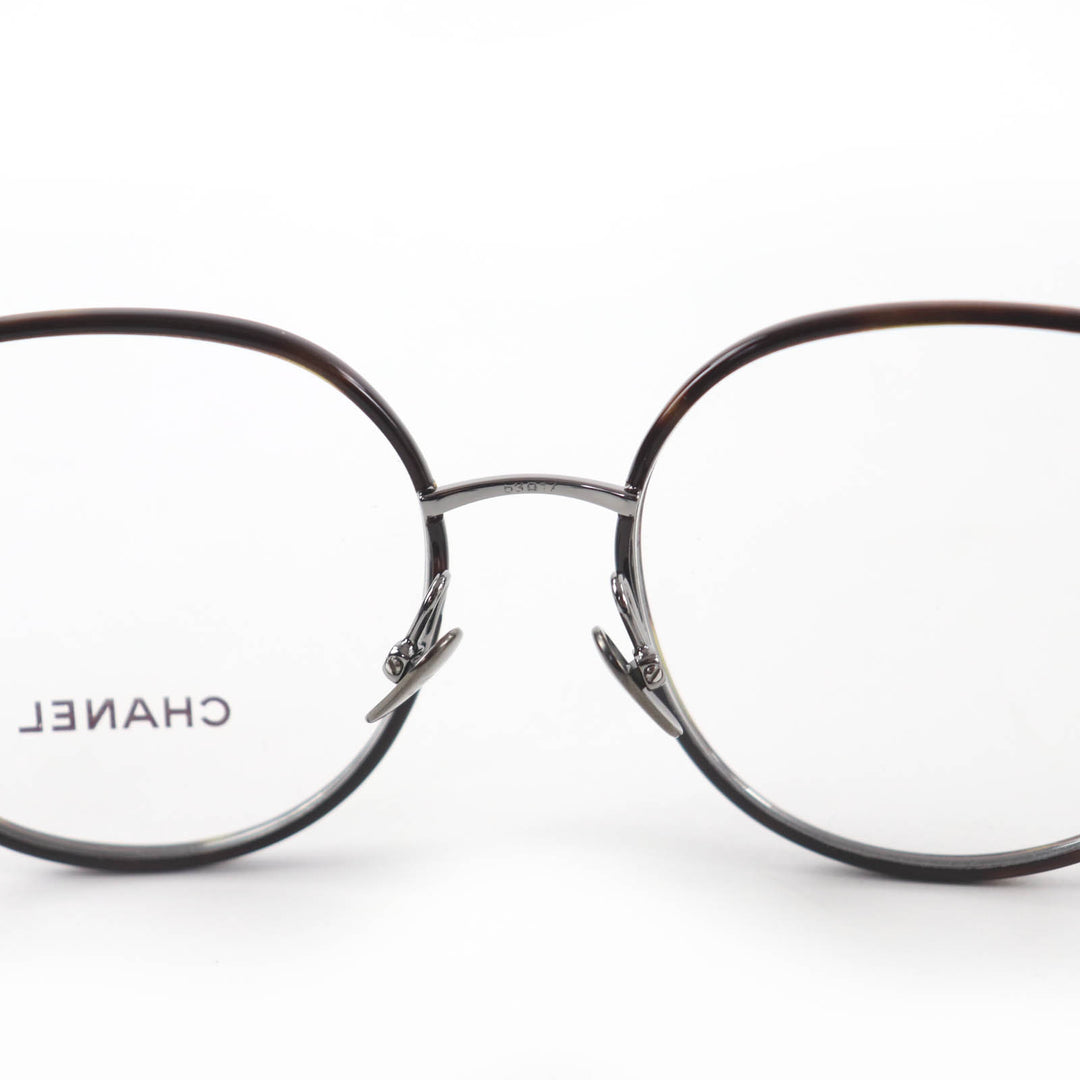 極美品☆CHANEL シャネル 2213 メタル ロゴ入り メガネ 眼鏡 アイウェア クリアブラウン（マーブル） シルバー 53□17 135 デモレンズ