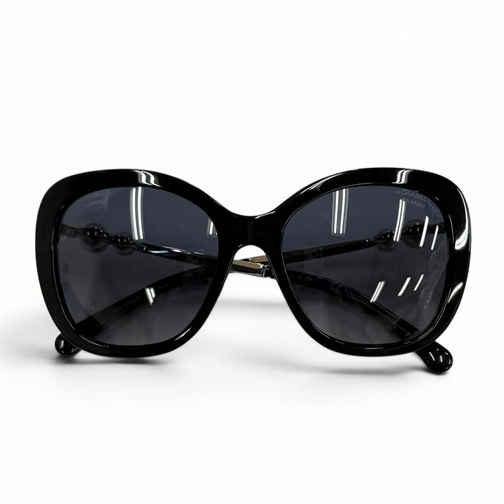 良品★CHANEL シャネル 5339-H-A ココマーク エコパール スクエア シェイプ サングラス ブラック シルバー金具 55□18 140 イタリア製