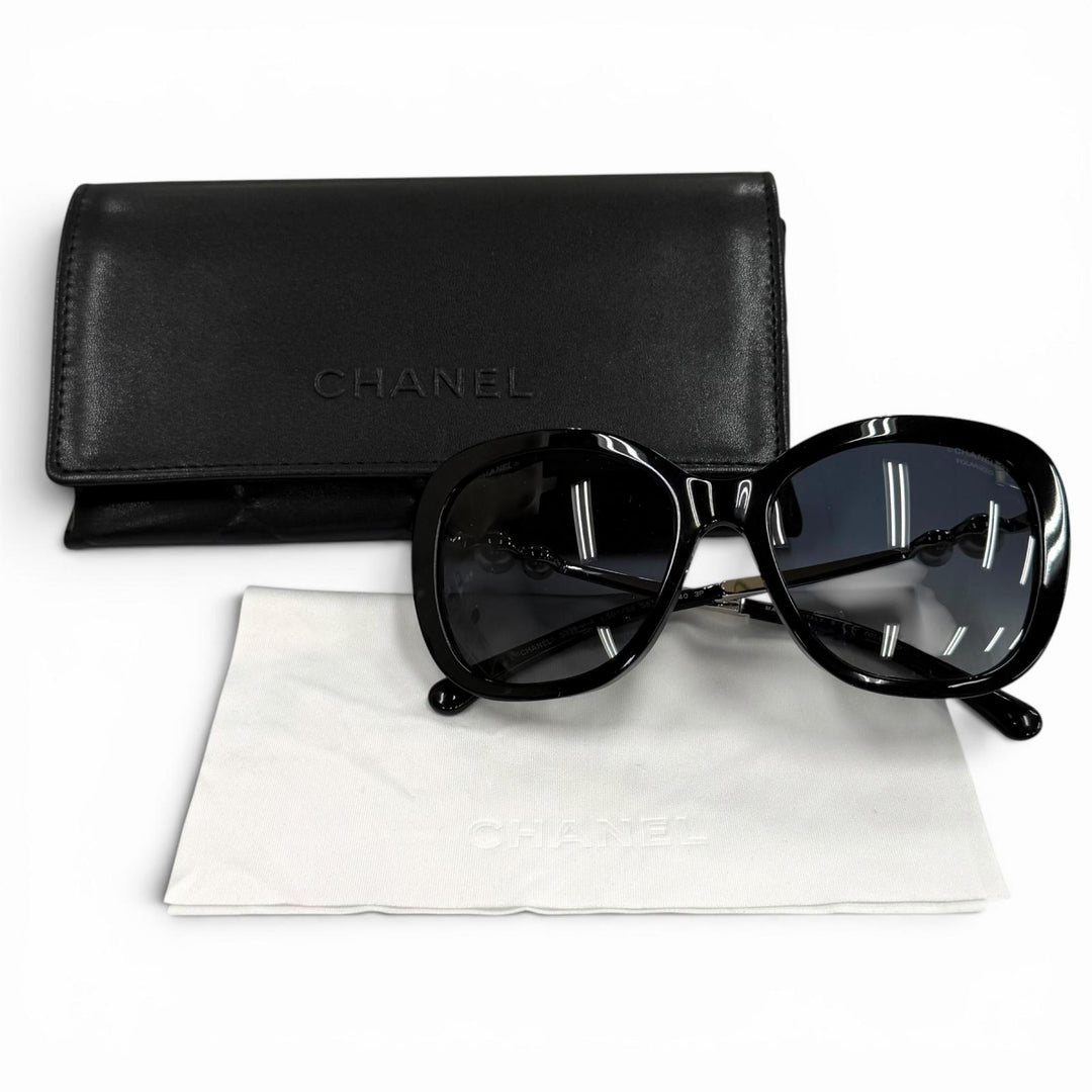 良品★CHANEL シャネル 5339-H-A ココマーク エコパール スクエア シェイプ サングラス ブラック シルバー金具 55□18 140 イタリア製