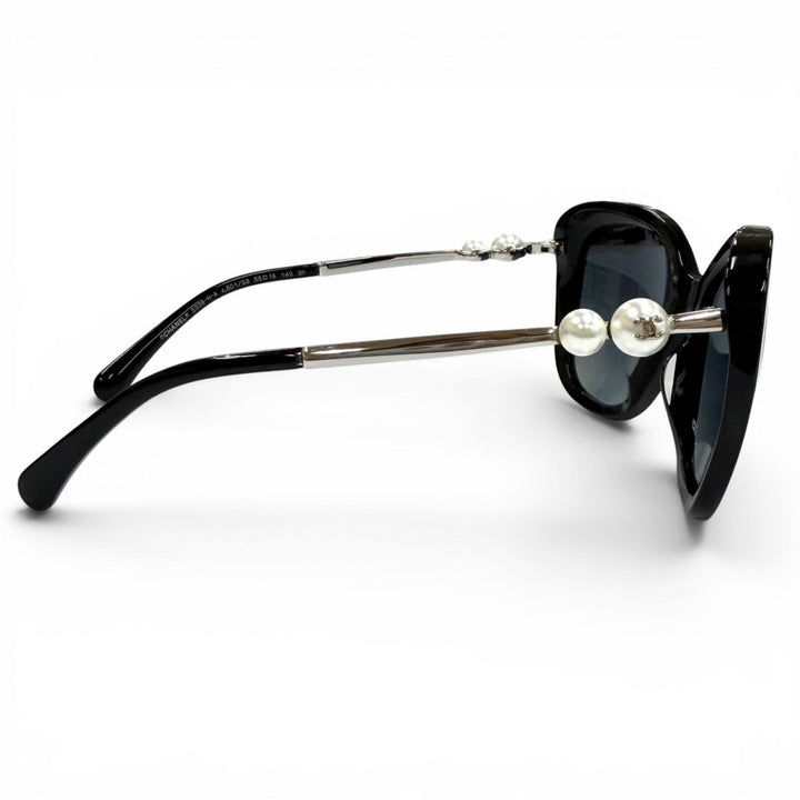 良品★CHANEL シャネル 5339-H-A ココマーク エコパール スクエア シェイプ サングラス ブラック シルバー金具 55□18 140 イタリア製
