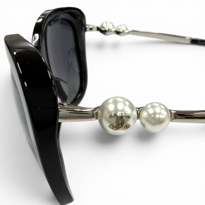 良品★CHANEL シャネル 5339-H-A ココマーク エコパール スクエア シェイプ サングラス ブラック シルバー金具 55□18 140 イタリア製