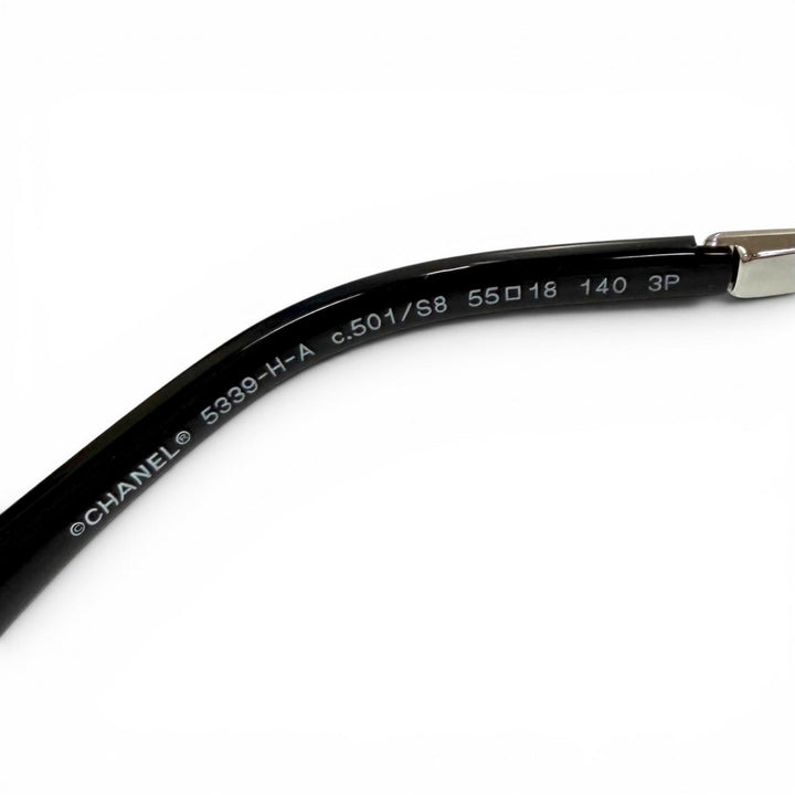 良品★CHANEL シャネル 5339-H-A ココマーク エコパール スクエア シェイプ サングラス ブラック シルバー金具 55□18 140 イタリア製