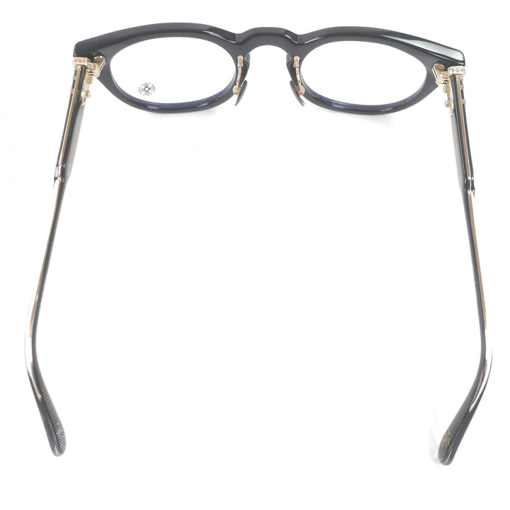 極美品□CHROME HEARTS クロムハーツ DINGALONGLINGLONG 18KGP ボストンメガネ 眼鏡 アイウェア ブラック ゴールド 49□24-147 日本製