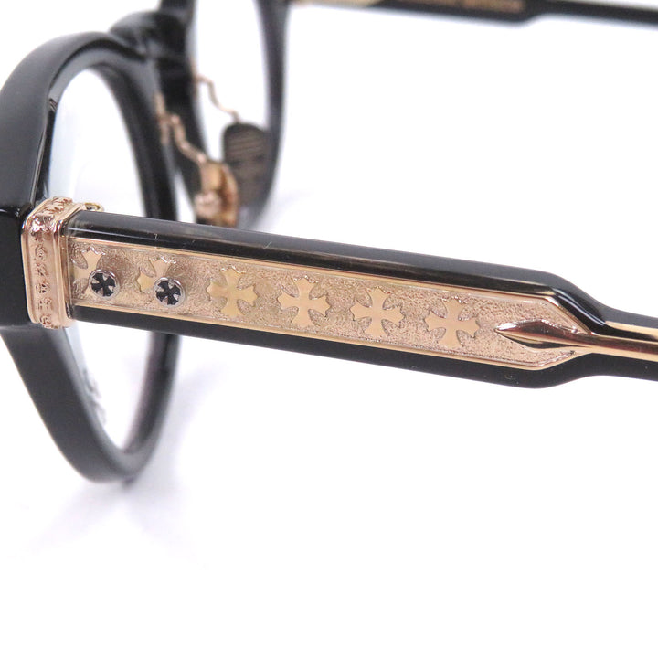極美品□CHROME HEARTS クロムハーツ DINGALONGLINGLONG 18KGP ボストンメガネ 眼鏡 アイウェア ブラック ゴールド 49□24-147 日本製