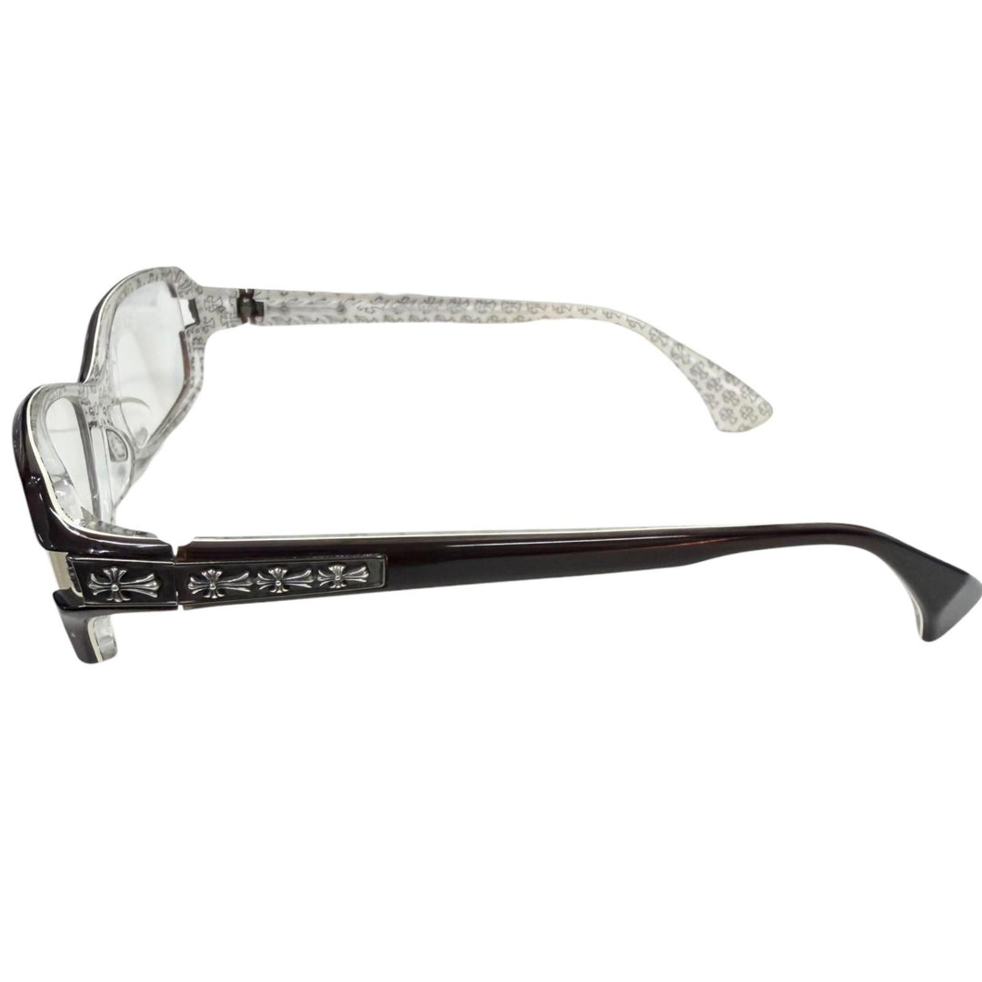 美品□CHROME HEARTS クロムハーツ DUTCH RUDDER 一部SV925 裏側クロス柄 メガネ 眼鏡 アイウェア 56□16-133 デモレンズ 日本製 重量30g