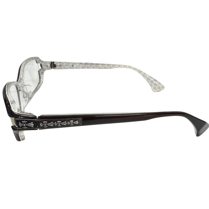 美品□CHROME HEARTS クロムハーツ DUTCH RUDDER 一部SV925 裏側クロス柄 メガネ 眼鏡 アイウェア 56□16-133 デモレンズ 日本製 重量30g