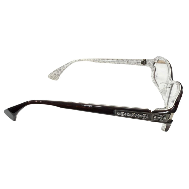 美品□CHROME HEARTS クロムハーツ DUTCH RUDDER 一部SV925 裏側クロス柄 メガネ 眼鏡 アイウェア 56□16-133 デモレンズ 日本製 重量30g