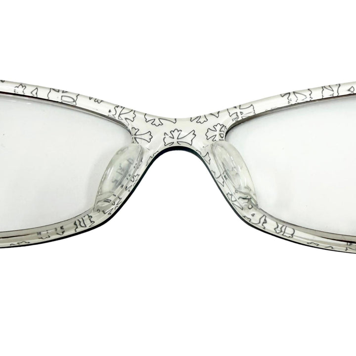 美品□CHROME HEARTS クロムハーツ DUTCH RUDDER 一部SV925 裏側クロス柄 メガネ 眼鏡 アイウェア 56□16-133 デモレンズ 日本製 重量30g