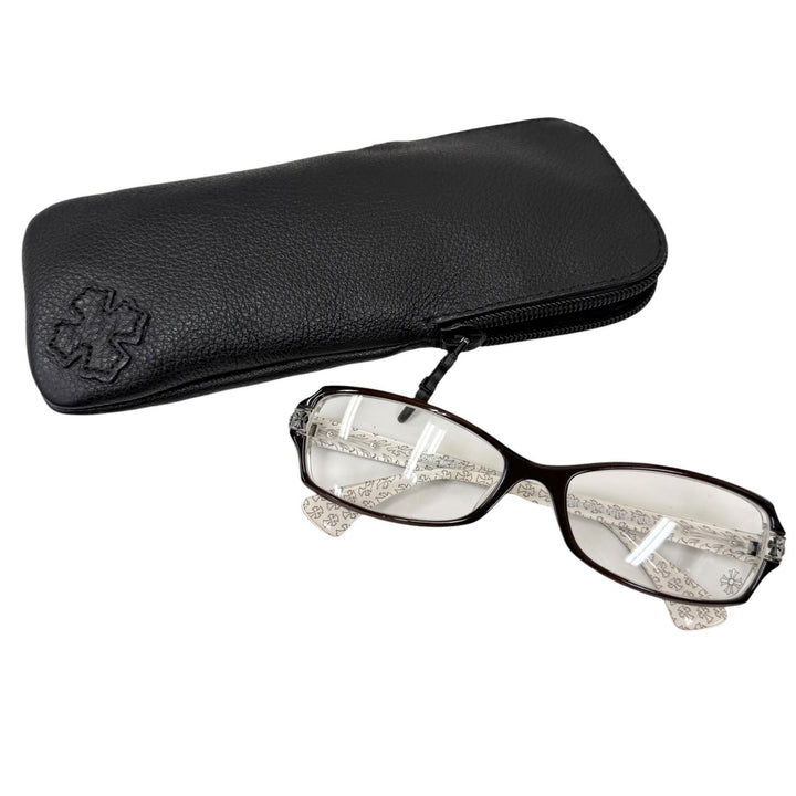 美品□CHROME HEARTS クロムハーツ DUTCH RUDDER 一部SV925 裏側クロス柄 メガネ 眼鏡 アイウェア 56□16-133 デモレンズ 日本製 重量30g