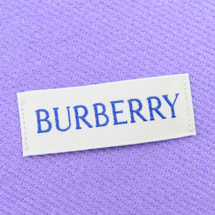 美品☆BURBERRY バーバリー ウール シルク フリンジ付 ロゴ マフラー パープル アイボリー 188×33cm イタリア製 正規品　レディース
