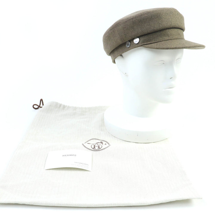 未使用品☆HERMES エルメス ドーヴィル カシミヤ100％ シルバー金具 セリエ金具 キャスケット ブラウン系 58 保存袋付き 仏製 レディース