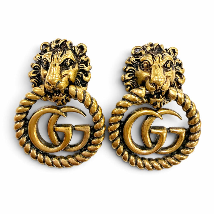 美品☆GUCCI グッチ GGマーモント ライオンヘッド アクセサリー イヤリング ゴールド イタリア製 レディース 保存袋付き