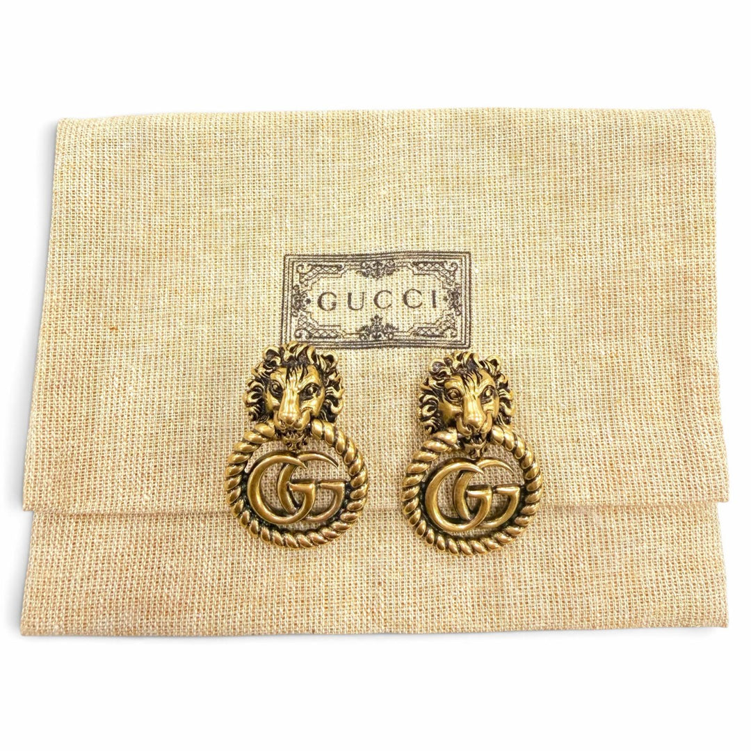 美品☆GUCCI グッチ GGマーモント ライオンヘッド アクセサリー イヤリング ゴールド イタリア製 レディース 保存袋付き