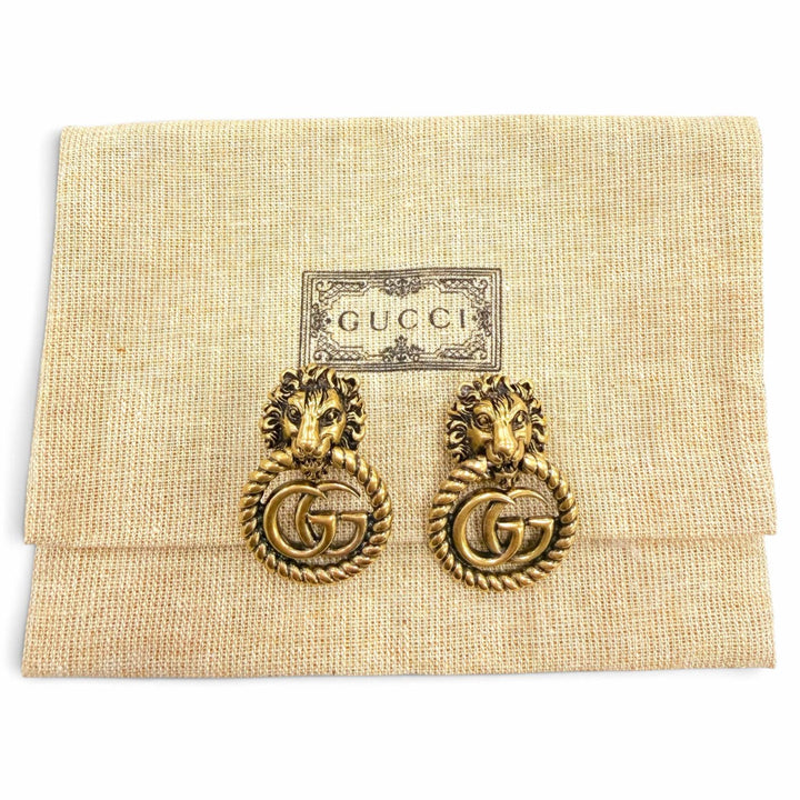 美品☆GUCCI グッチ GGマーモント ライオンヘッド アクセサリー イヤリング ゴールド イタリア製 レディース 保存袋付き