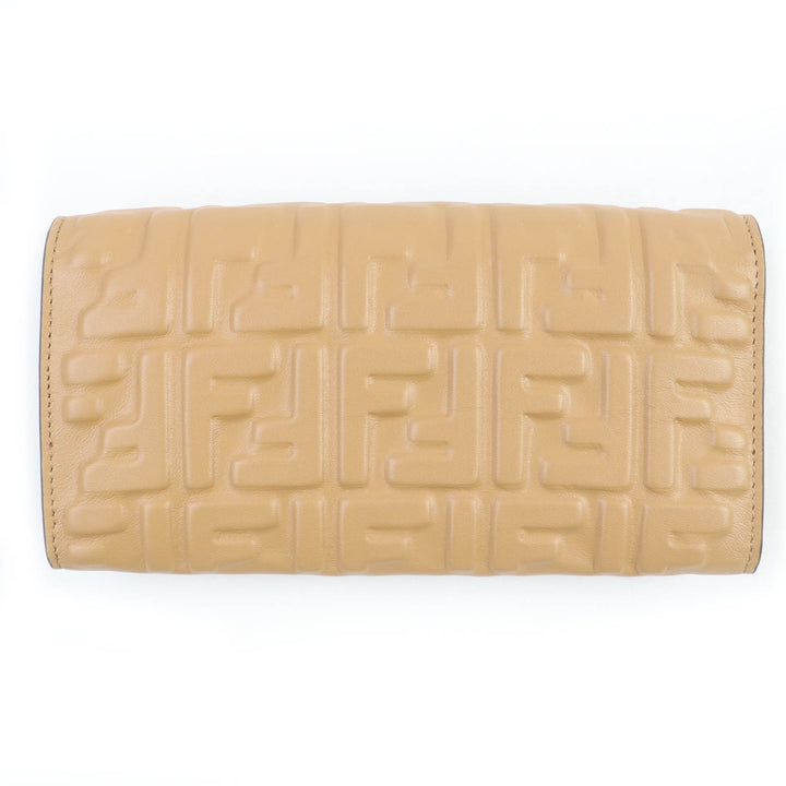 極美品☆FENDI フェンディ 8M0251 立体FFロゴ FF金具 バゲット コンチネンタル ナッパレザー ロングウォレット 長財布 ブラウン系