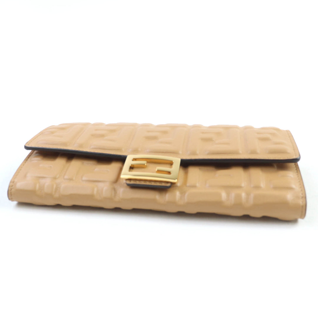 極美品☆FENDI フェンディ 8M0251 立体FFロゴ FF金具 バゲット コンチネンタル ナッパレザー ロングウォレット 長財布 ブラウン系