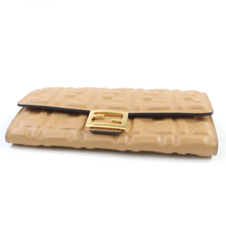 極美品☆FENDI フェンディ 8M0251 立体FFロゴ FF金具 バゲット コンチネンタル ナッパレザー ロングウォレット 長財布 ブラウン系