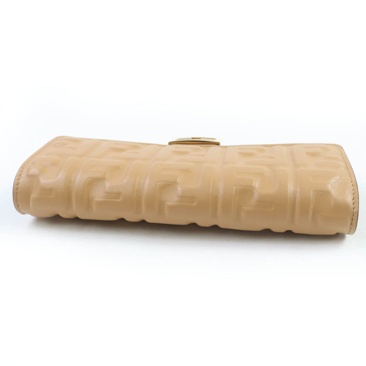 極美品☆FENDI フェンディ 8M0251 立体FFロゴ FF金具 バゲット コンチネンタル ナッパレザー ロングウォレット 長財布 ブラウン系