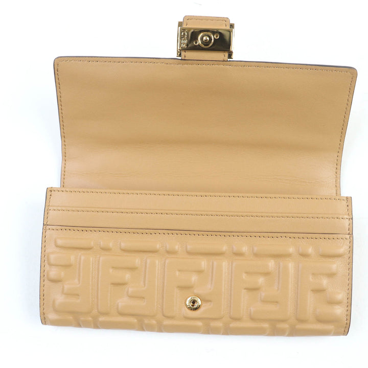 極美品☆FENDI フェンディ 8M0251 立体FFロゴ FF金具 バゲット コンチネンタル ナッパレザー ロングウォレット 長財布 ブラウン系