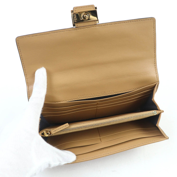 極美品☆FENDI フェンディ 8M0251 立体FFロゴ FF金具 バゲット コンチネンタル ナッパレザー ロングウォレット 長財布 ブラウン系
