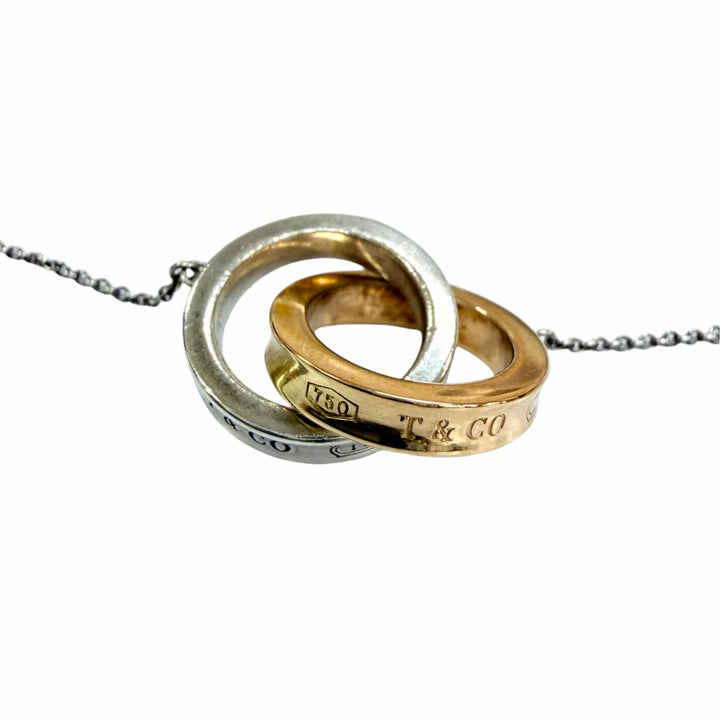 美品☆TIFFANY&amp;Co. ティファニー 1837インターロッキングサークル ネックレス 925 750 コンビ シルバー イエローゴールド 重量5.9g 袋付