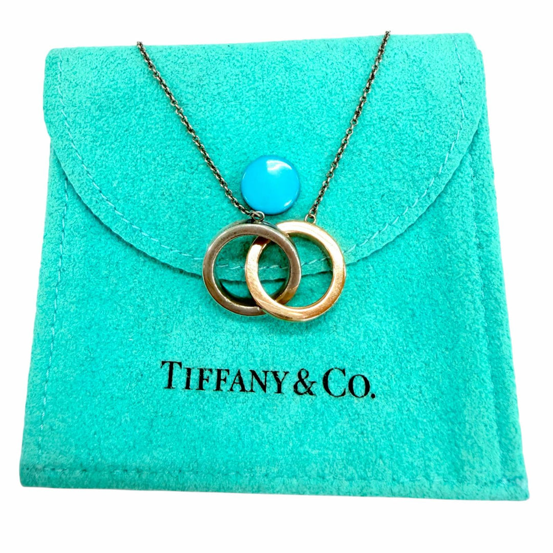 美品☆TIFFANY&amp;Co. ティファニー 1837インターロッキングサークル ネックレス 925 750 コンビ シルバー イエローゴールド 重量5.9g 袋付