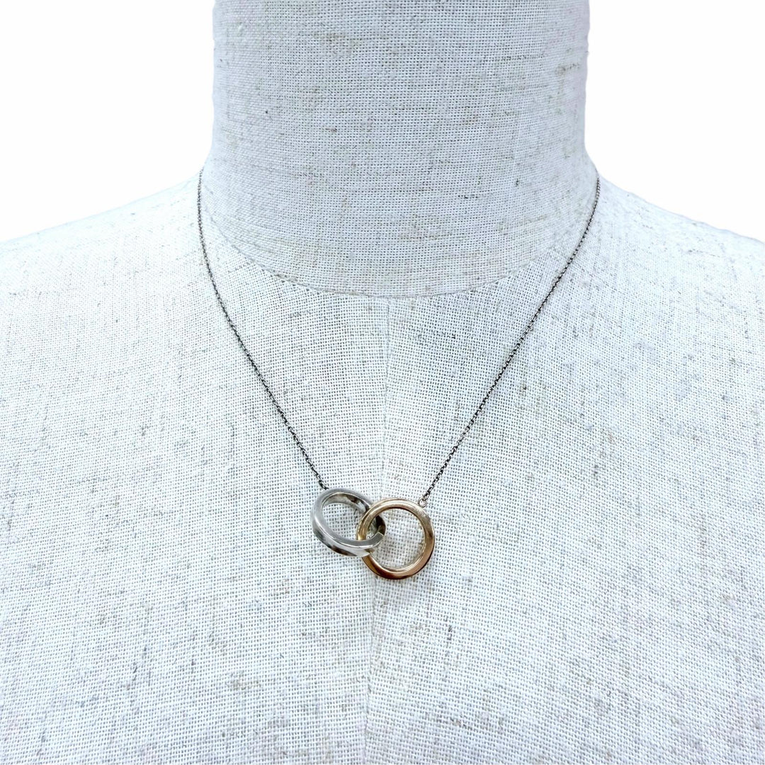 美品☆TIFFANY&amp;Co. ティファニー 1837インターロッキングサークル ネックレス 925 750 コンビ シルバー イエローゴールド 重量5.9g 袋付