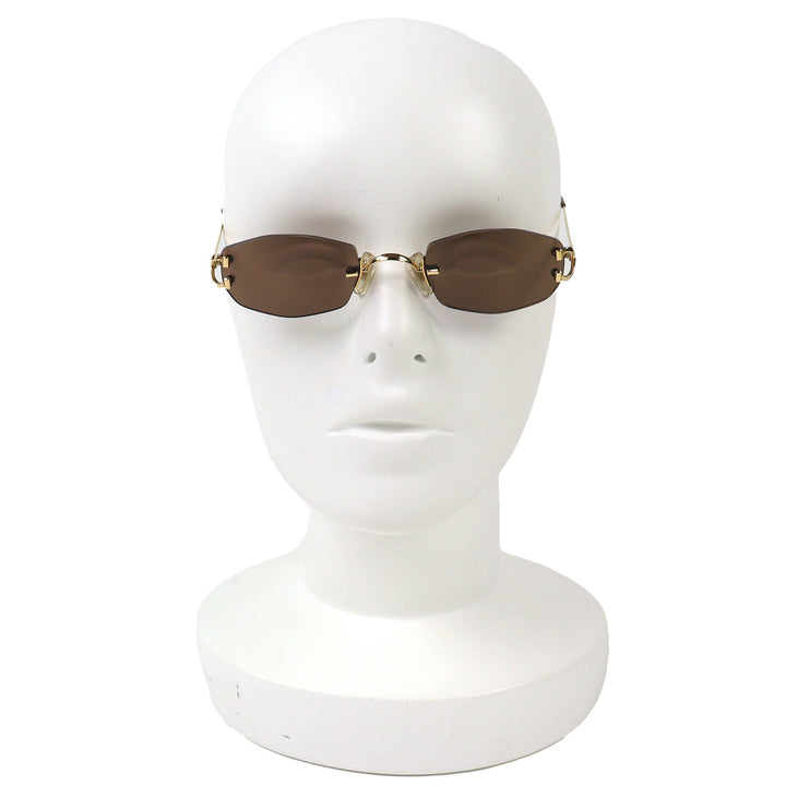 美品△Cartier カルティエ 2Cデコール ツーポイント リムレス サングラス ゴールド ボルドー □22 135 デモレンズ ケース付 仏製 メンズ