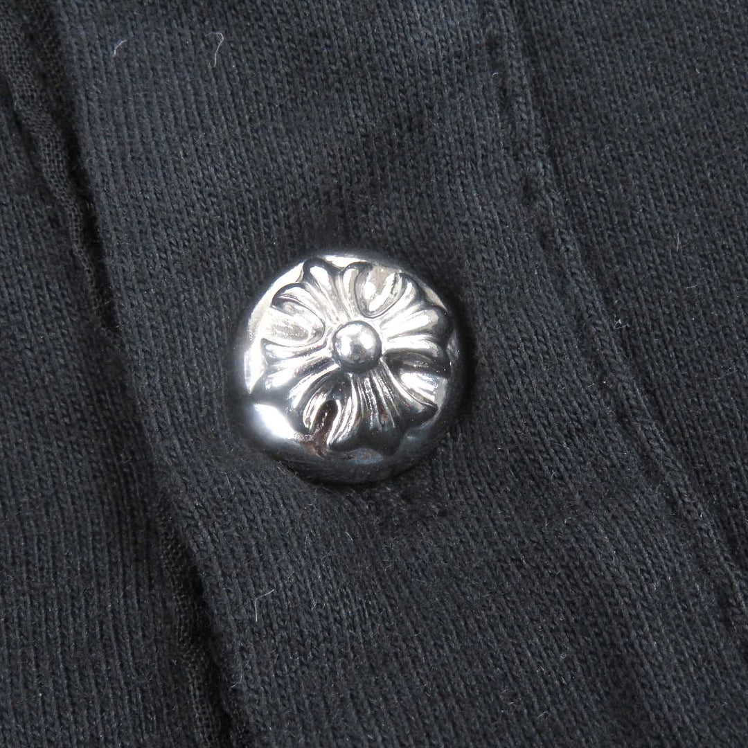 極美品□CHROME HEARTS クロムハーツ クロスボールボタン ホースシューロゴ 薄手 半袖ポロシャツ ブラック XS USA製 正規品 メンズ