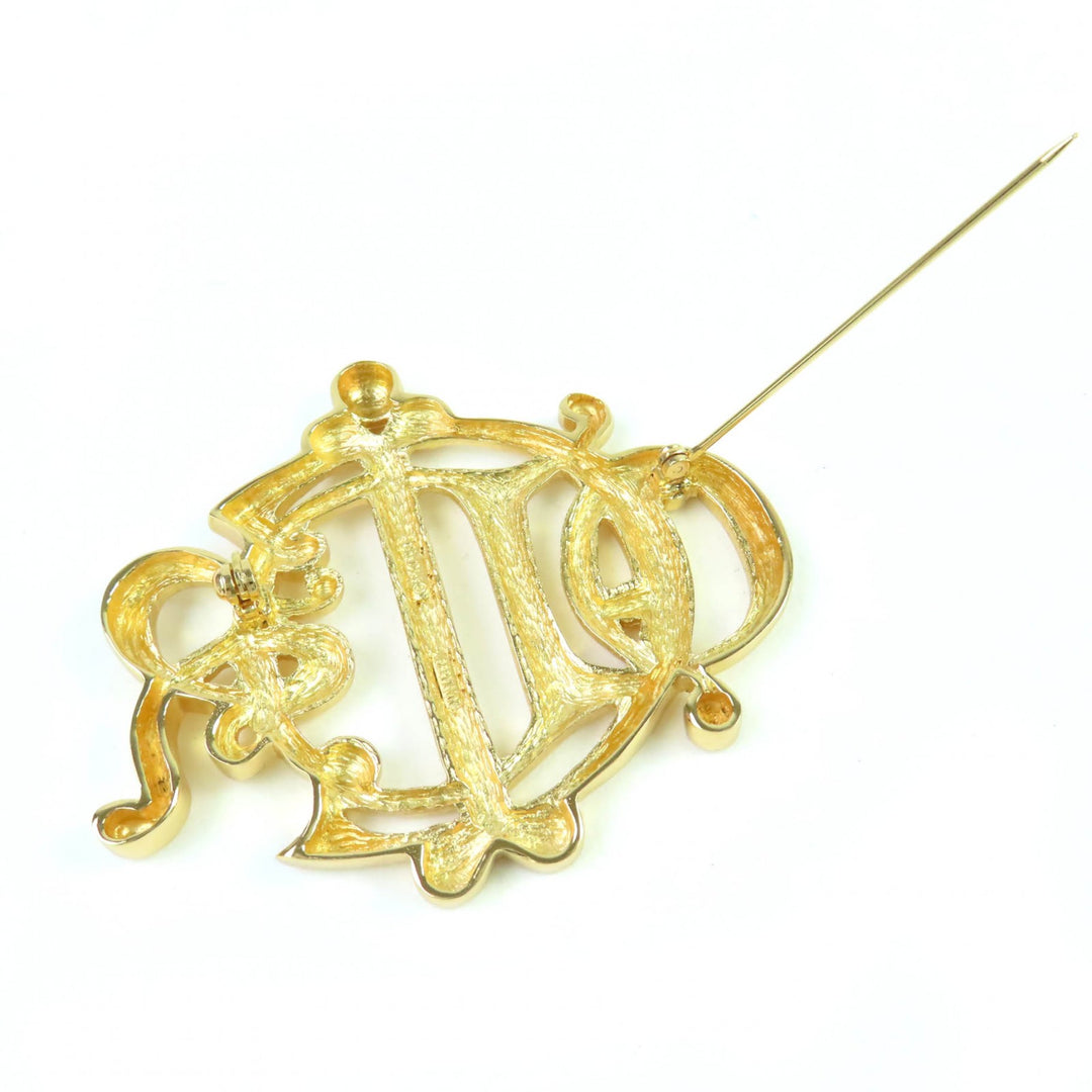 極美品☆Christian Dior クリスチャンディオール エンブレム ロゴデザイン ブローチ アクセサリー ゴールド　レディース