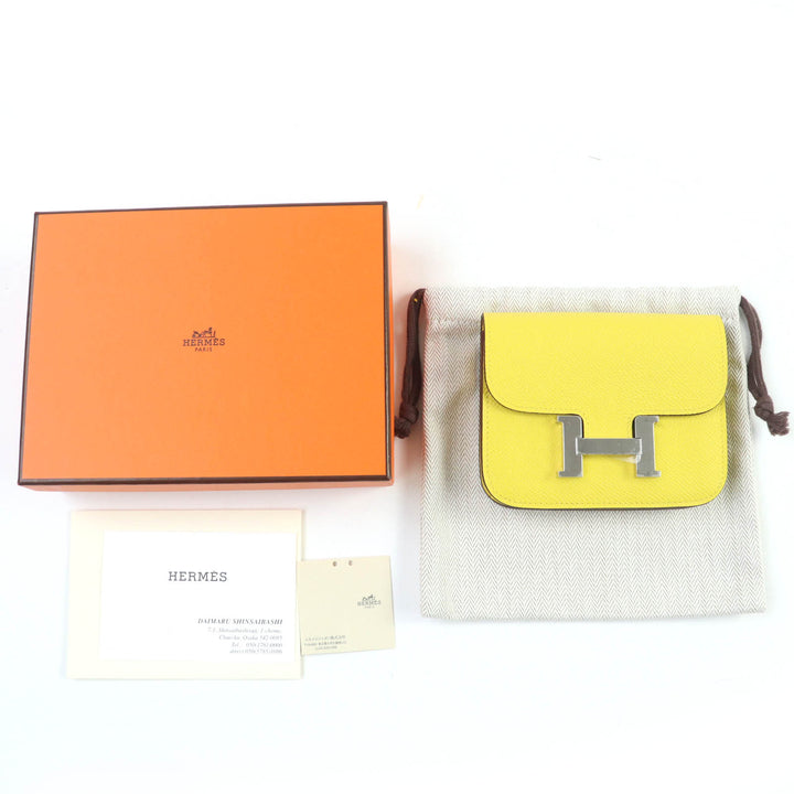 未使用品☆HERMES エルメス コンスタンススリム ヴォーエプソン ジョーヌナプル シルバー金具 コンパクトウォレット 財布 W刻印 箱・袋付