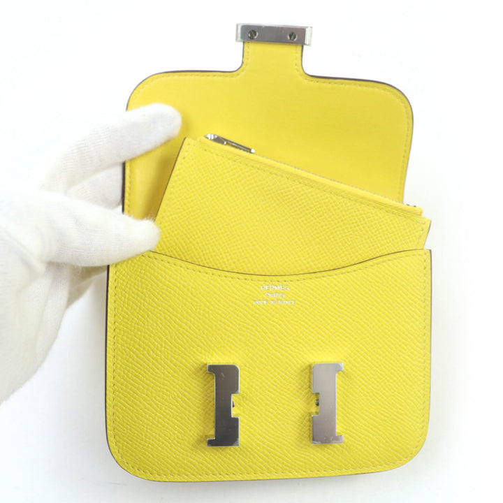 未使用品☆HERMES エルメス コンスタンススリム ヴォーエプソン ジョーヌナプル シルバー金具 コンパクトウォレット 財布 W刻印 箱・袋付