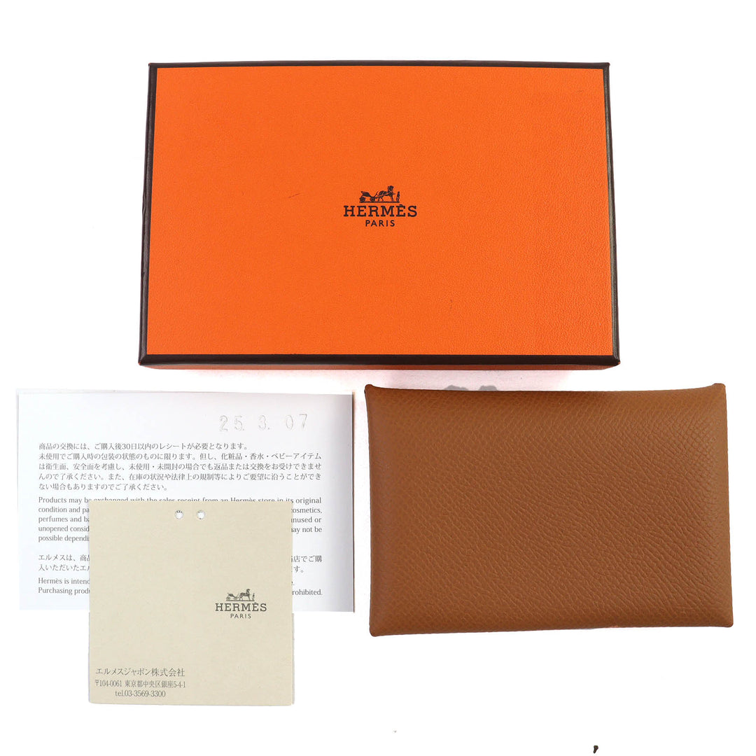 未使用品△HERMES エルメス カルヴィ ヴォーエプソン ゴールド シルバー金具 カードケース 名刺入れ B刻印 箱付き フランス製 レディース
