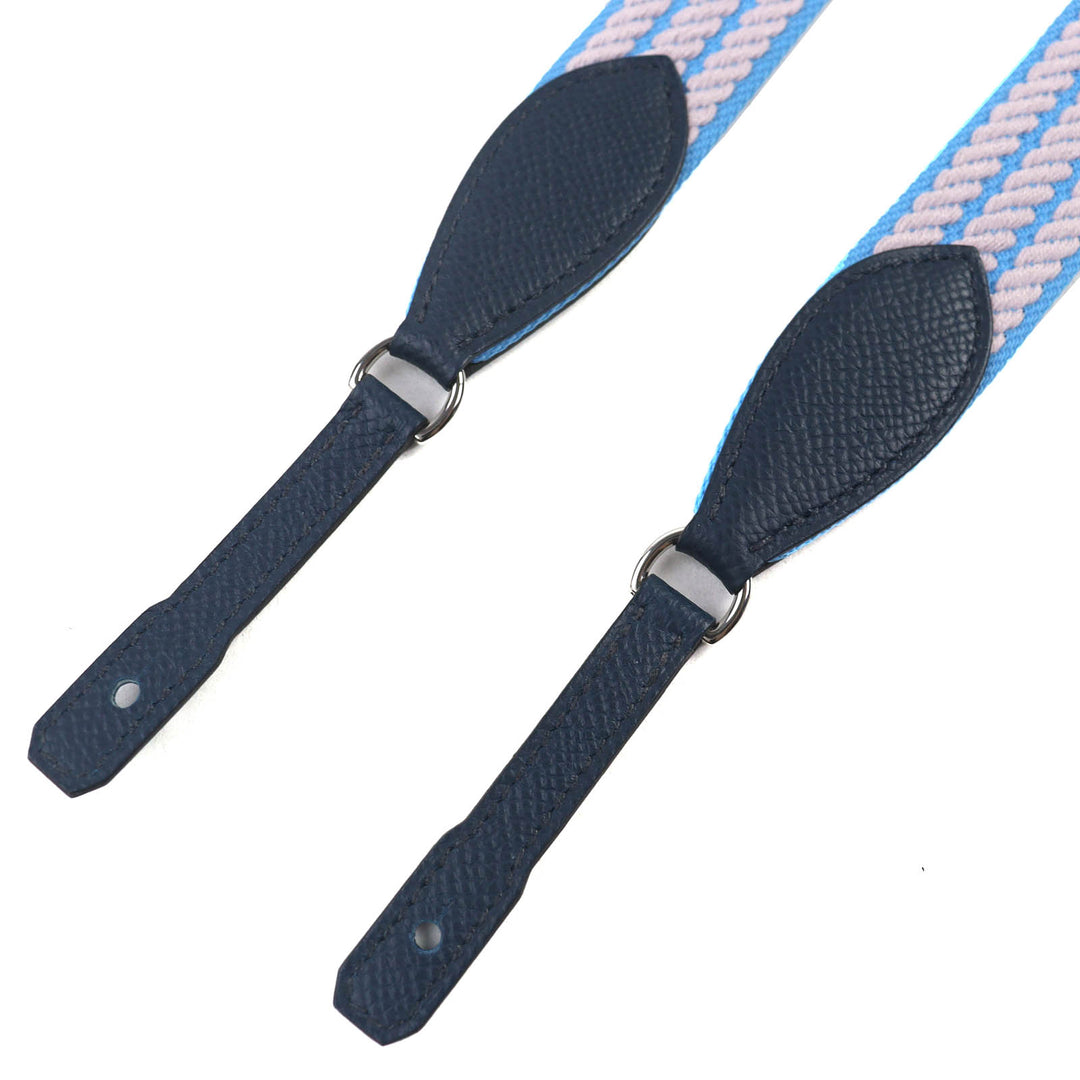 極美品△HERMES エルメス カヴァル トゥーゴー 25mm キャンバス レザー シルバー金具 ショルダーストラップ ブルー グレー ネイビー