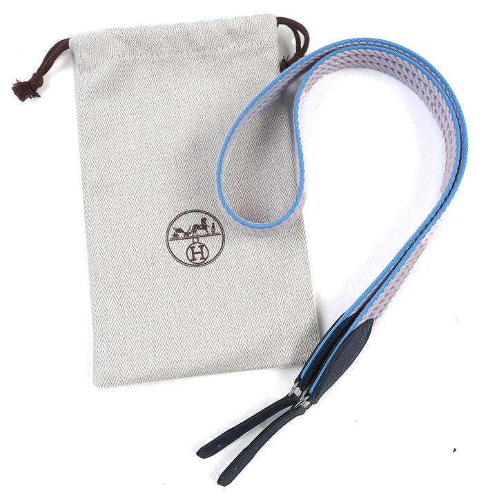 極美品△HERMES エルメス カヴァル トゥーゴー 25mm キャンバス レザー シルバー金具 ショルダーストラップ ブルー グレー ネイビー