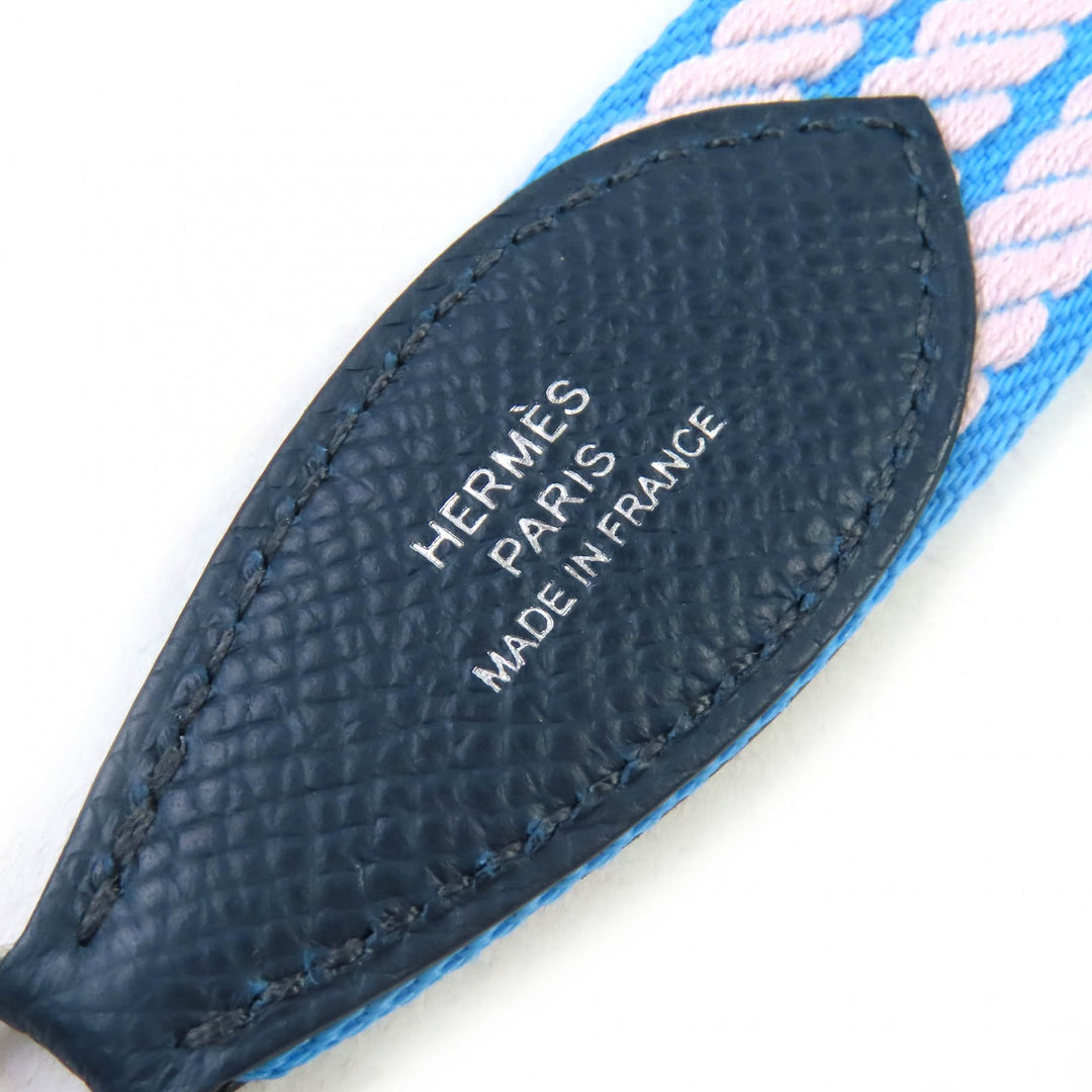 極美品△HERMES エルメス カヴァル トゥーゴー 25mm キャンバス レザー シルバー金具 ショルダーストラップ ブルー グレー ネイビー