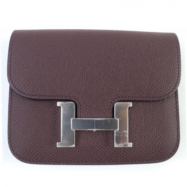 未使用品☆HERMES エルメス コンスタンススリム ヴォーエプソン ハバナ シルバー金具 コンパクトウォレット 財布 W刻印 フランス製
