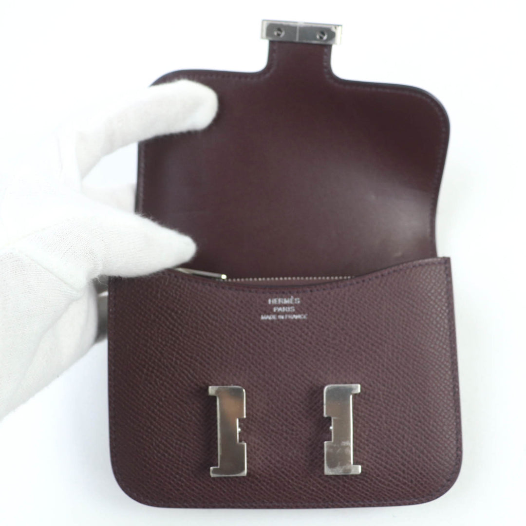 未使用品☆HERMES エルメス コンスタンススリム ヴォーエプソン ハバナ シルバー金具 コンパクトウォレット 財布 W刻印 フランス製