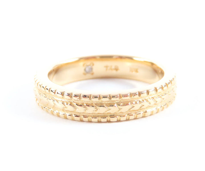極美品★Loree Rodkin ローリーロドキン 18K 1Pダイヤ プレーンバンド ウィズ グルーブドエッジ リング 指輪 JP7号相当 重量5.0g