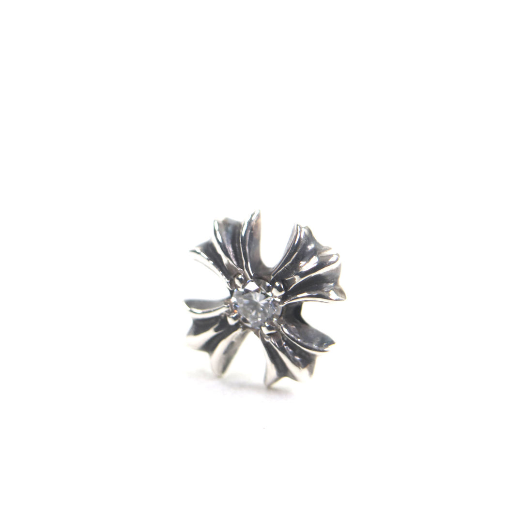 美品▼CHROME HEARTS クロムハーツ No2 CH PLS DIA CHプラススタッド 925 1Pダイヤモンド 片耳用 ピアス シルバー 重量0.4g メンズ
