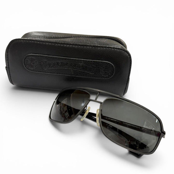 良品▼CHROME HEARTS クロムハーツ MORNING WOOD II 925 BSフレア ツーブリッジ サングラス ブラック シルバー 66□16-134 総重量43.51g
