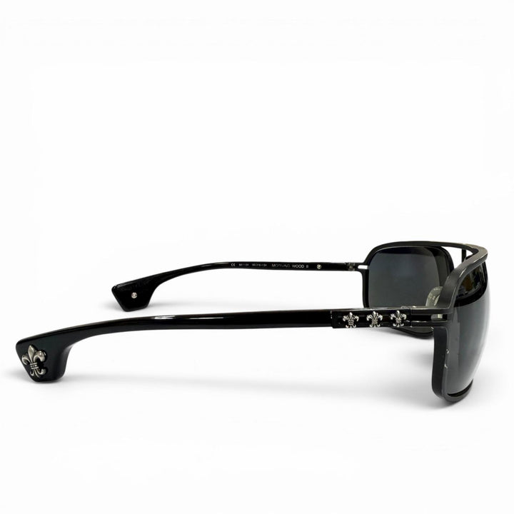 良品▼CHROME HEARTS クロムハーツ MORNING WOOD II 925 BSフレア ツーブリッジ サングラス ブラック シルバー 66□16-134 総重量43.51g