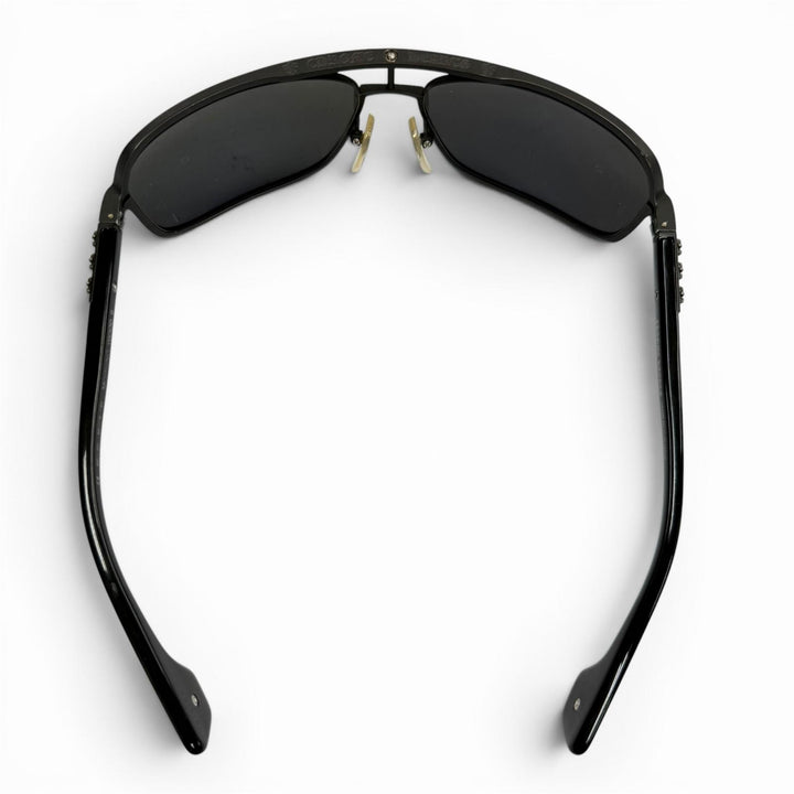 良品▼CHROME HEARTS クロムハーツ MORNING WOOD II 925 BSフレア ツーブリッジ サングラス ブラック シルバー 66□16-134 総重量43.51g