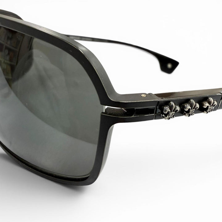 良品▼CHROME HEARTS クロムハーツ MORNING WOOD II 925 BSフレア ツーブリッジ サングラス ブラック シルバー 66□16-134 総重量43.51g