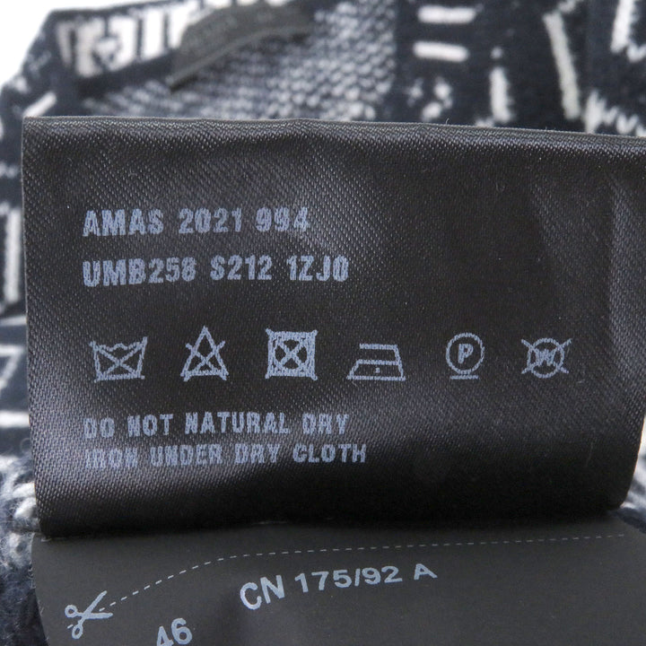 美品□PRADA プラダ 21AW UMB258 カシミヤ混 総柄 トライアングルロゴ 長袖 セーター ネイビー ホワイト 46 イタリア製 正規品 メンズ