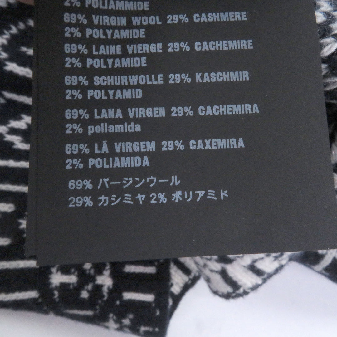 美品□PRADA プラダ 21AW UMB258 カシミヤ混 総柄 トライアングルロゴ 長袖 セーター ネイビー ホワイト 46 イタリア製 正規品 メンズ
