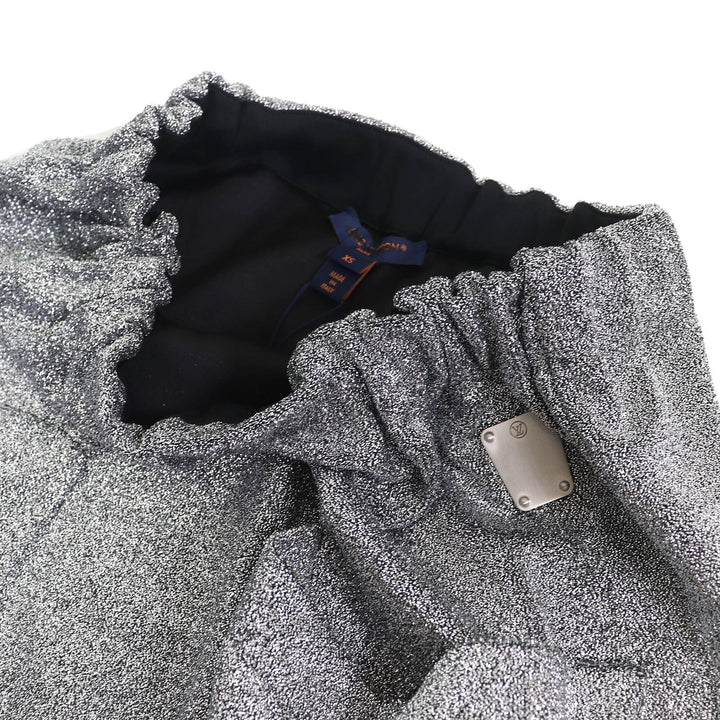 未使用品△LOUIS VUITTON ルイヴィトン 23SS LVロゴプレート付き ポケットデザイン ラメ ニット ミニスカート シルバー XS イタリア製
