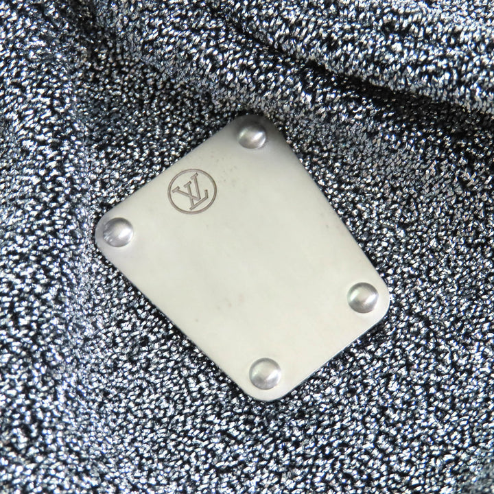 未使用品△LOUIS VUITTON ルイヴィトン 23SS LVロゴプレート付き ポケットデザイン ラメ ニット ミニスカート シルバー XS イタリア製