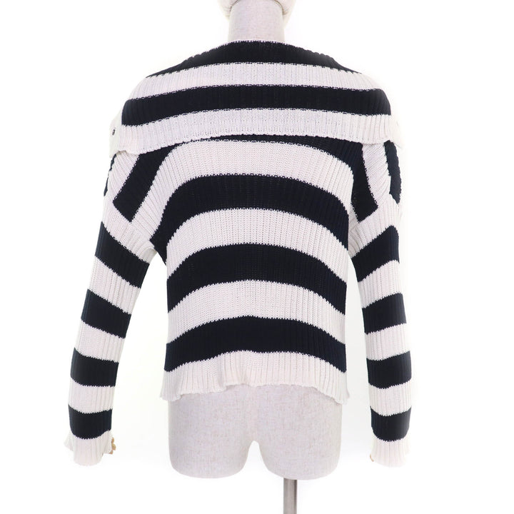 極美品★Christian Dior クリスチャンディオール 25SS 524S13A7025 コットン100％ ボーダー セーラーカラー 長袖 ニット 白 ネイビー 40